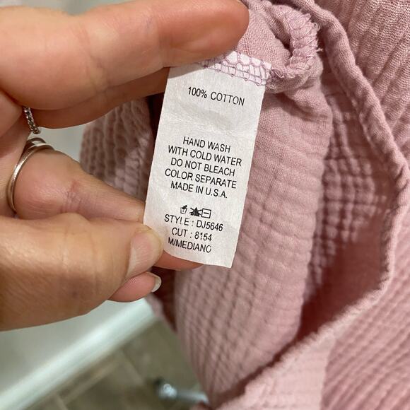 Ces Femme Pink Gauze Mini Dress M Short Sleeve Solid Flowy Boho Casual - Picture 8 of 8